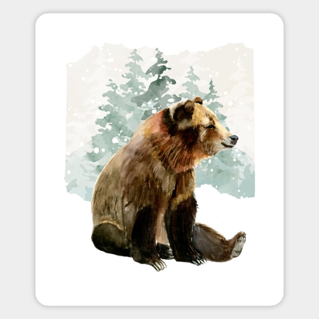 Watercolor grizzly bear sitting Magnet by ProWaterShop